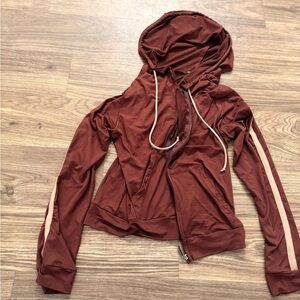 Women's Maroon Zip Hoodie with Contrast Stripes